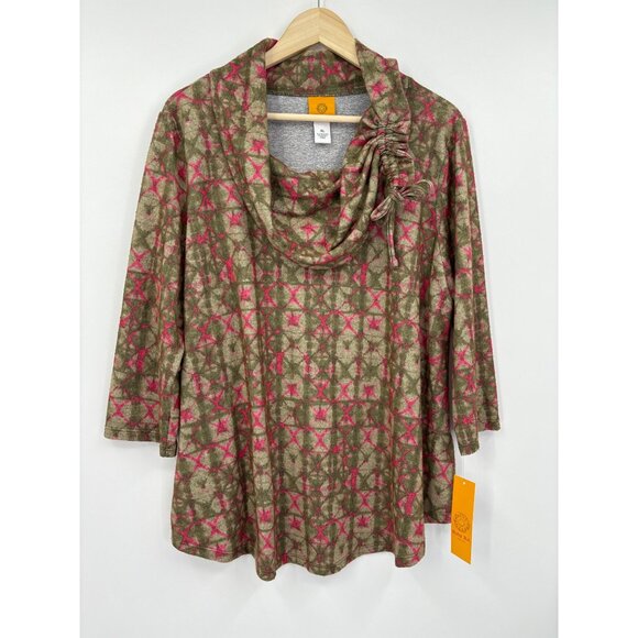 Ruby Rd. Cowl Neck Cozy Blouse Geometric Print XL NEW - Picture 1 of 4